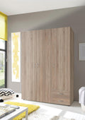 Wardrobe 3 Doors and 2 Drawers | Modern Bedroom Wardrobe 121 x 177 x 51 cm (W x H x D) | Large Storage Space with Clothes Rail | Colour Oak