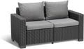 Keter California 2 Seater Garden Sofa, Rattan Sofa, Cushion Included Graphite