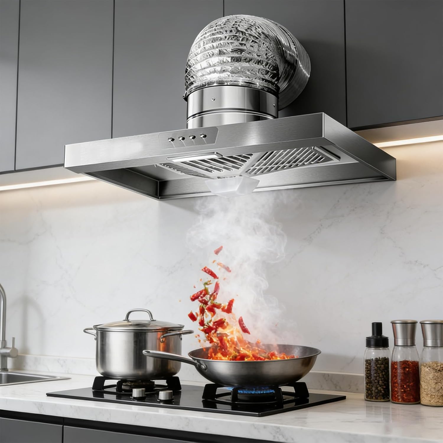 6 Pollici 7 Pollici 8 Pollici casa Cappa aspirante da Cucina Controllo a Doppia velocità 80W Acciaio Inossidabile Montaggio a Parete Ristorante Ventilazione aspiratore Fumo,7inch