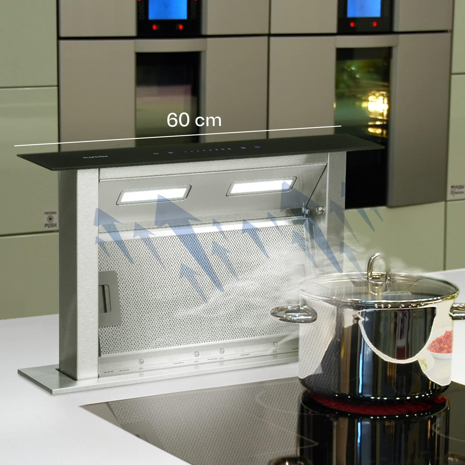 KLARSTEIN Downdraft Cappa Aspirante, Cappa Cucina con Flusso d'Aria 430m³/h, 4 modalità di Aspirazione della Ventola, Cappa a Incasso con modalità Ricircolo Opzionale, Cappa Sottopensile con Timer