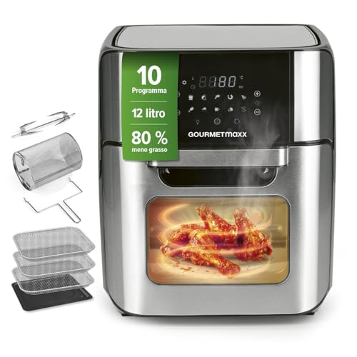 GOURMETmaxx Friggitrice digitale ad aria calda 12 L, forno XXL in acciaio inox | Timer, display touch, spiedo rotante | Frittura a basso contenuto di grassi e a risparmio energetico | 1800 W : Amazon.it: Casa e cucina(2x 3,5 Litri/Acciaio Inox)