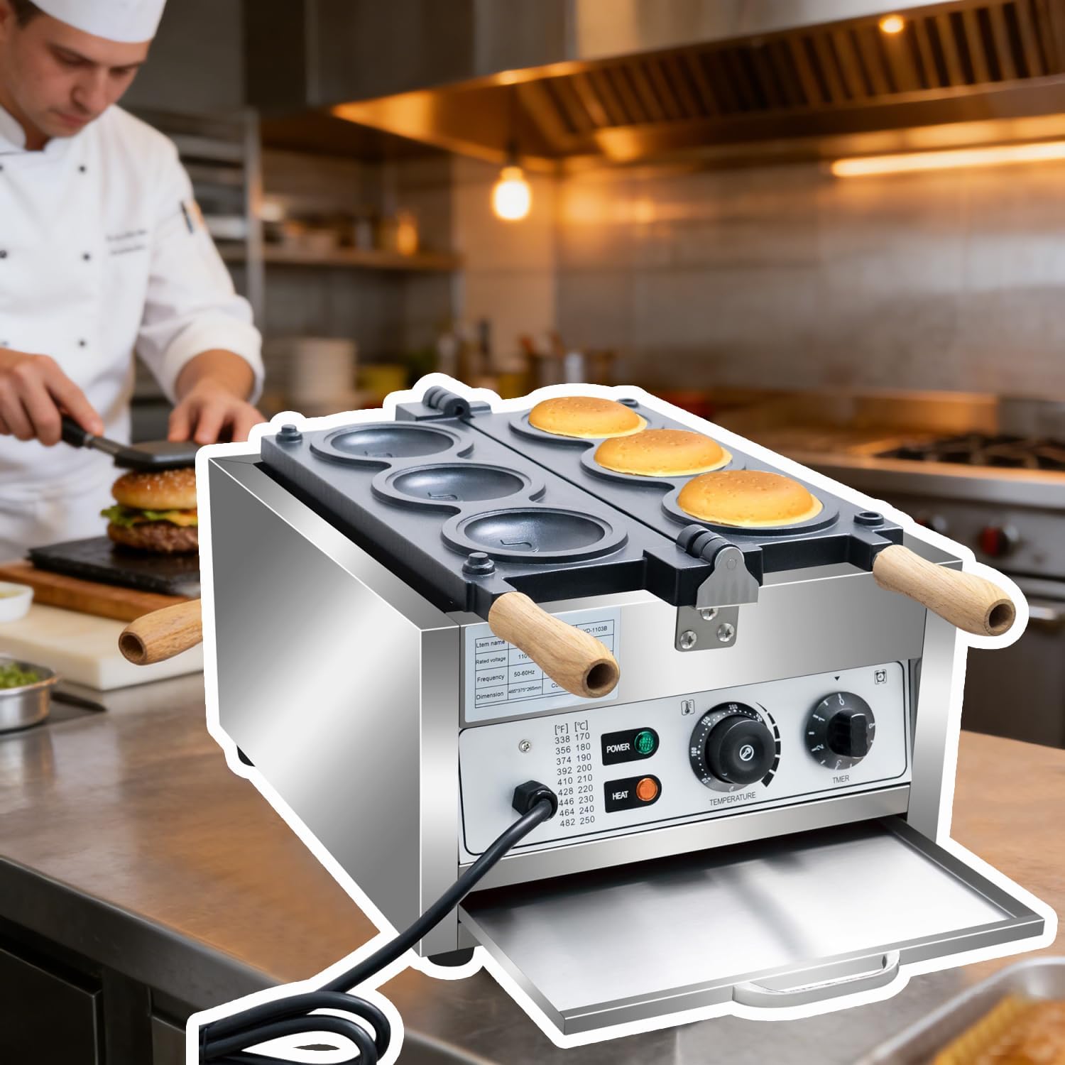 Macchina per Hamburger Elettrica UFO  Ice Cream Sandwich Maker,6 o 8 Stampi 2000W/3000W,Doppio Riscaldamento con Piastre Antiaderenti,Controllo Temperatura Timer 50–300°C per Bar Pasticceria 6-slot