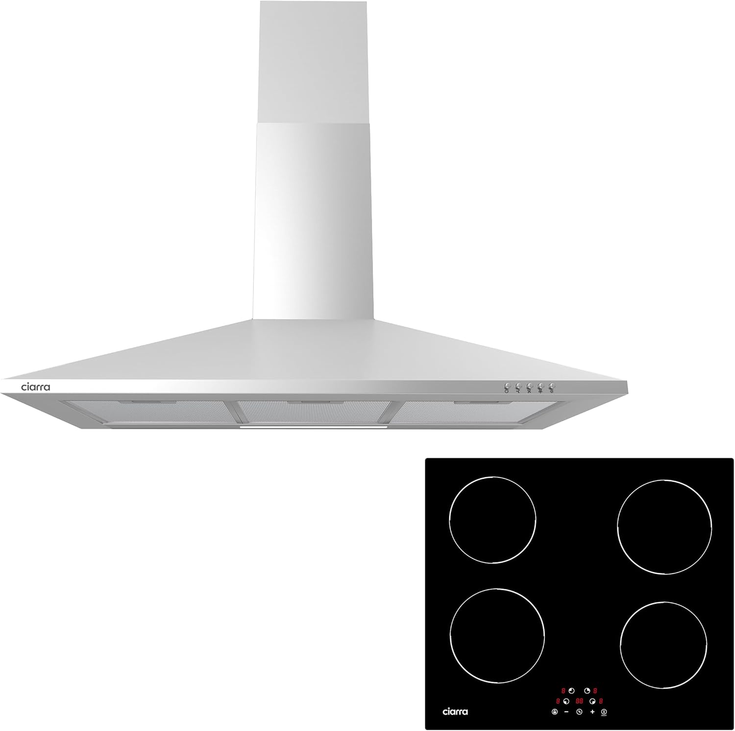 CIARRA Cappa Aspirante 90 cm e Piano Induzione da Incasso a 4 zone Set/Combinazione CBCS9201 Cappa Aspirante 90 cm e CABBIH4-D Piano con Power Booster 60 cm Nero