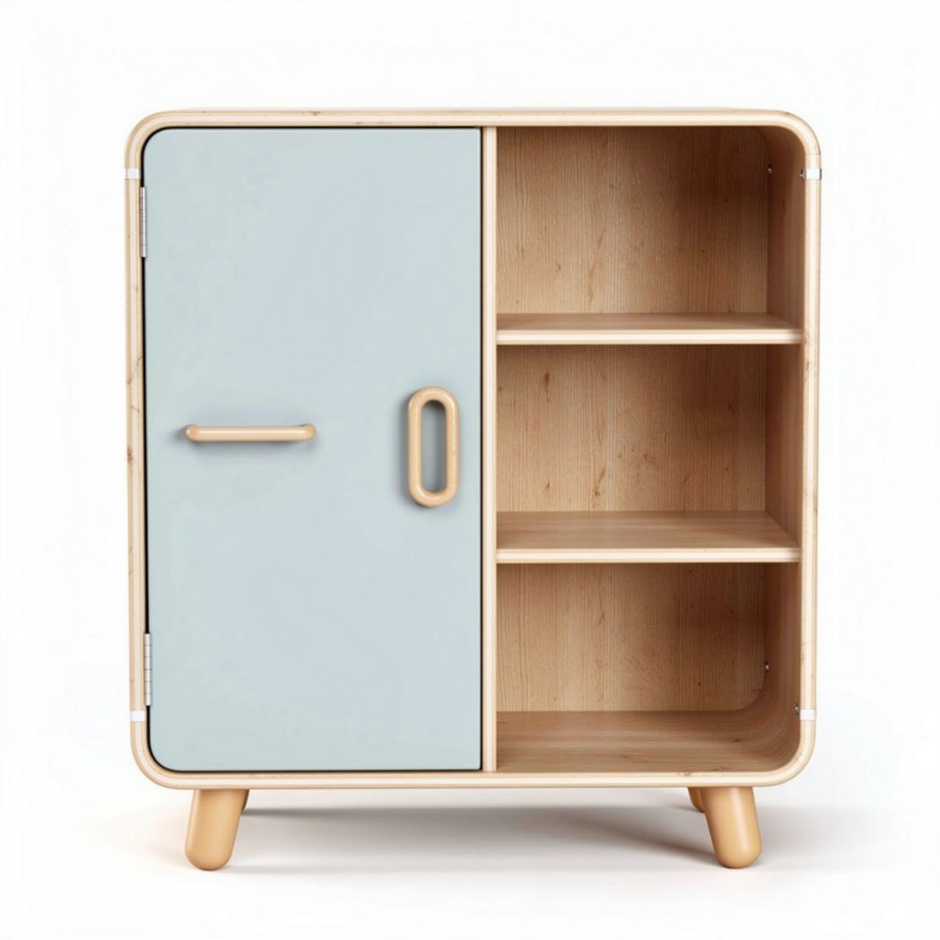 Mobile contenitore in legno con anta e ripiani per soggiorno – 80 x 40 x 70 cm