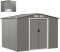 HOMASIS Casetta da Giardino in Metallo, Capannone per Attrezzi con Tetto a 2 Falde e Fondamenta, Capanno con 4 Finestre e 2 Porte Scorrevoli (Grigio chiaro, 260 x 207 x 180 cm, 9,7 m³)