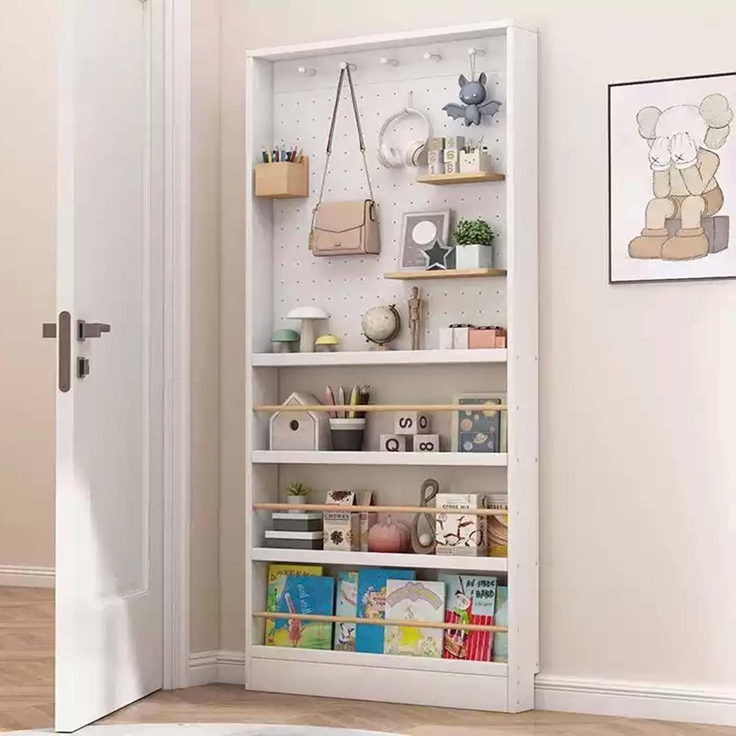 Scaffale Stretto Dietro La Porta, Organizzatore per Scaffali Multiuso con Pannello Forato DIY, Scaffale Espositivo per Libri, Ornamenti, Salvaspazio