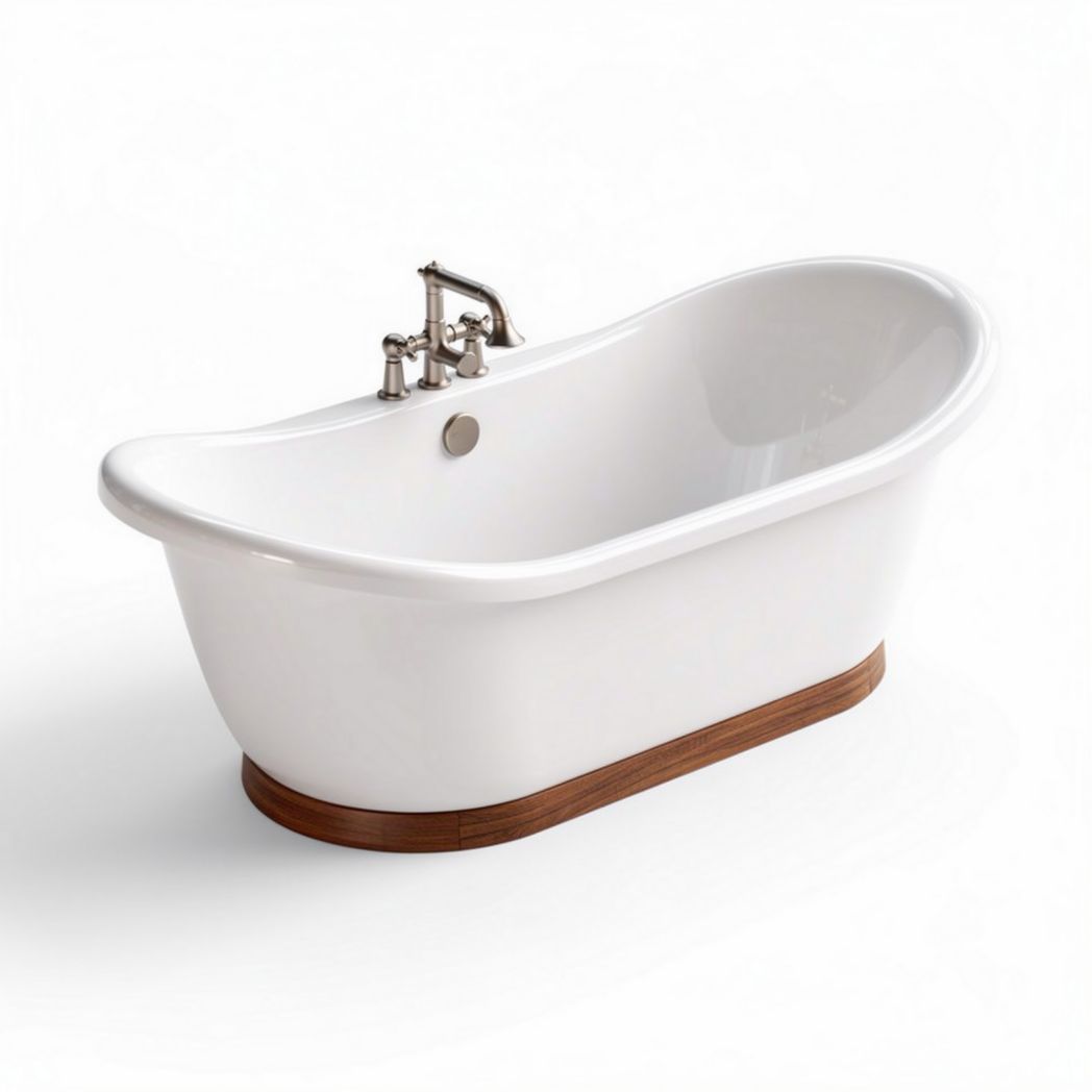 Vasca da bagno in ceramica con base in legno per bagno – 150 x 75 x 60 cm