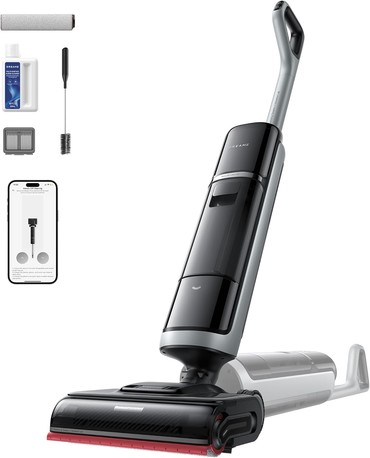 DREAME H15 Pro Heat Aspirapolvere Lavapavimenti, Lavaggio 85 °C, Braccio Robotico IA GapFree, RGB, Aspirazione 22.000 Pa, 0 Grovigli,Lavaggio Spazzola 100 °C,Asciugatura 5 Min 90 °C,Navigazione e App
