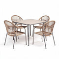 Tavolo da pranzo quadrato in alluminio con sedie in rattan – 90 x 90 x 75 cm