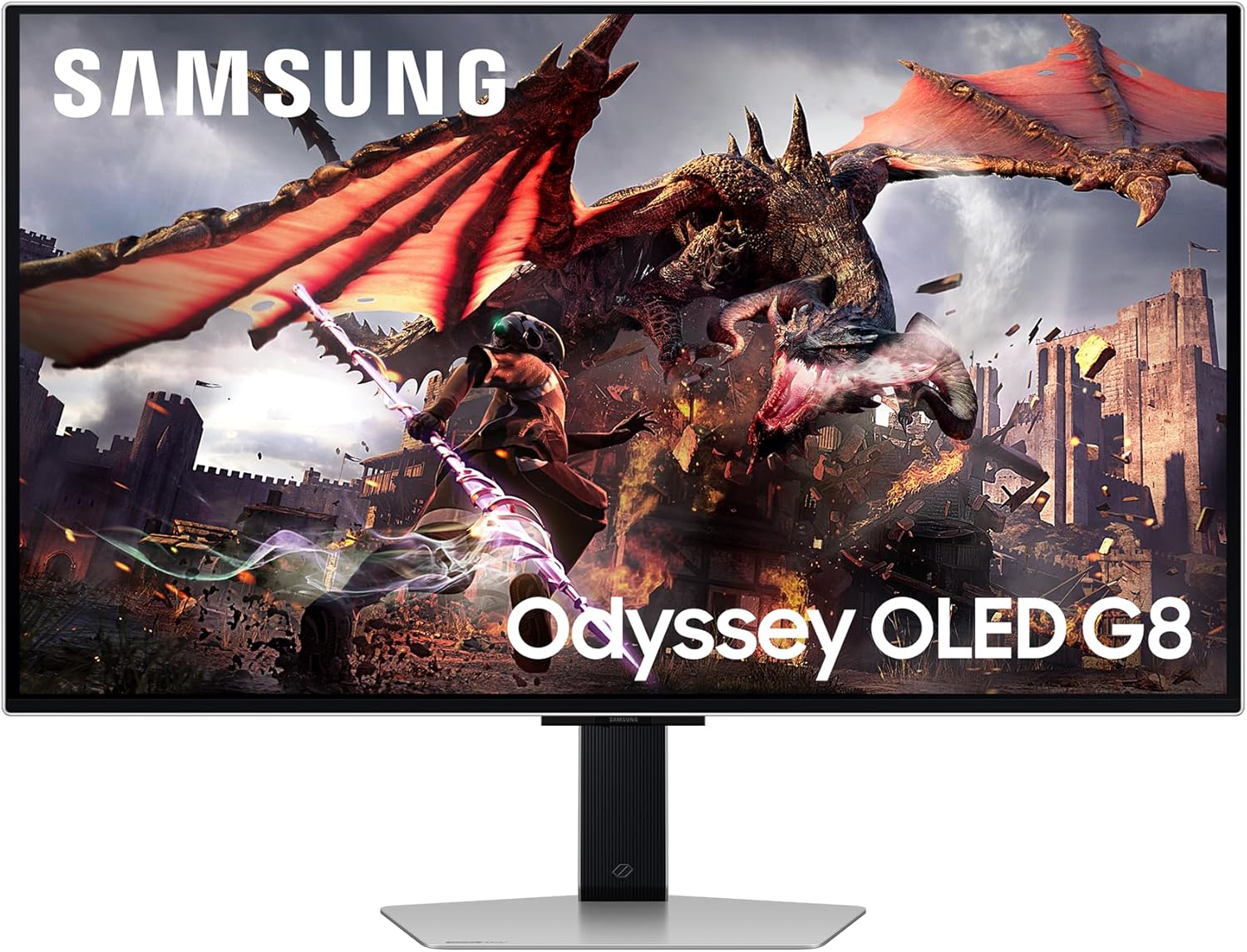 Monitor Gaming Odyssey OLED G8 (S32DG802), Flat, 32'', 3840x2160 (UHD 4K), 16:9, HDR10+, QD-OLED Glare Free, 240Hz, 0,03ms (GtG), Compatibilità G-Sync, HDMI, USB, DP, HAS, Pivot, Gaming Hub