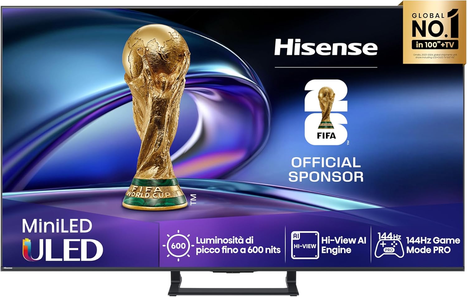 Hisense TV 55 Mini-LED 144Hz 4K 2025 55E8Q, Smart TV VIDAA U8, Dolby Vision IQ, HDR 10+ Adaptive, 144Hz Game Mode PRO, Dolby Atmos 2.1 con Subwoofer, Alexa Built-in, VIDAA Voice, lativù 4K, 55''