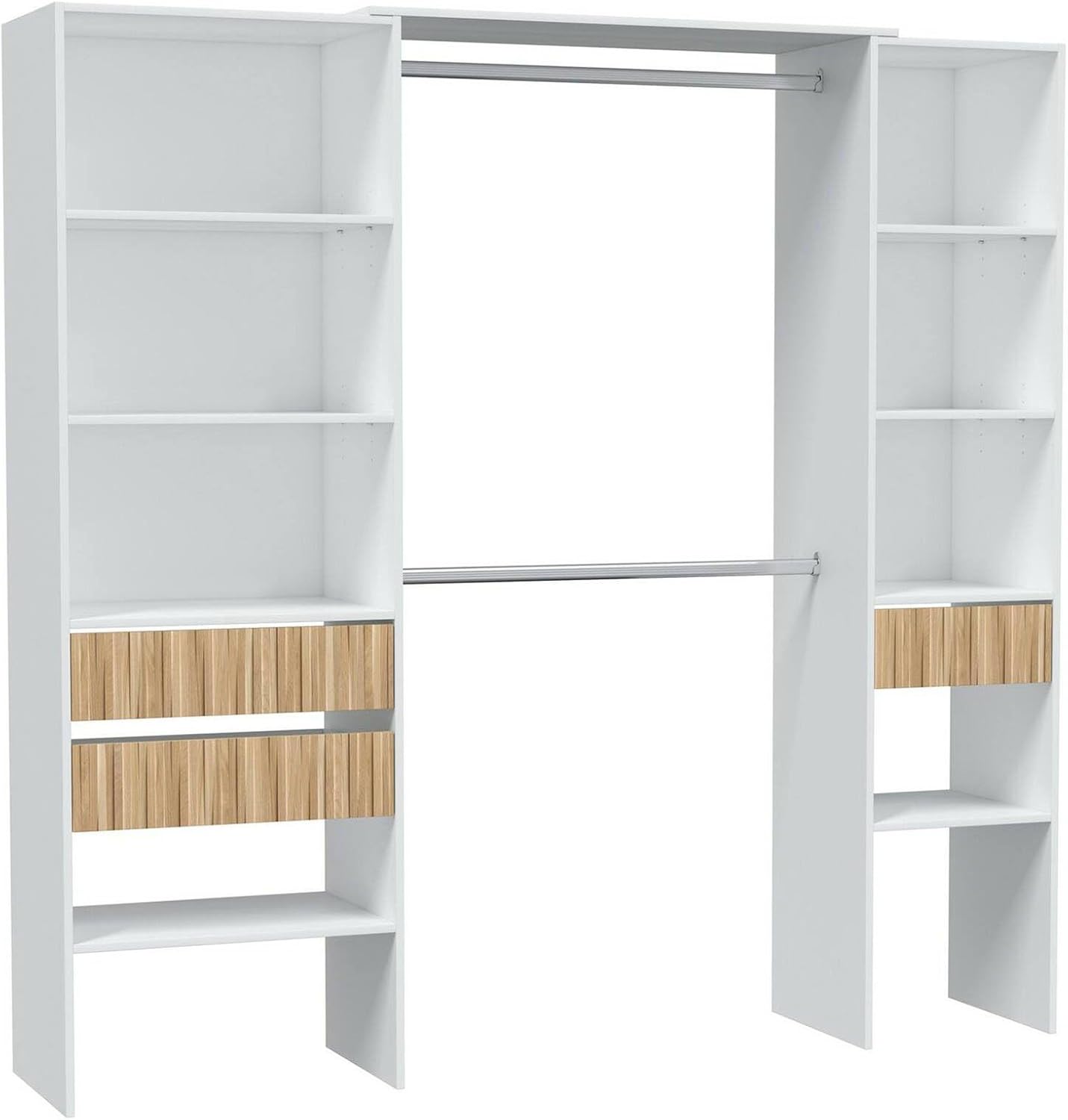Dmora Large Worland Wardrobe 40 x 187h cm White 8 Shelves Clothes Hanger, Bedroom Wardrobe 3 Drawers