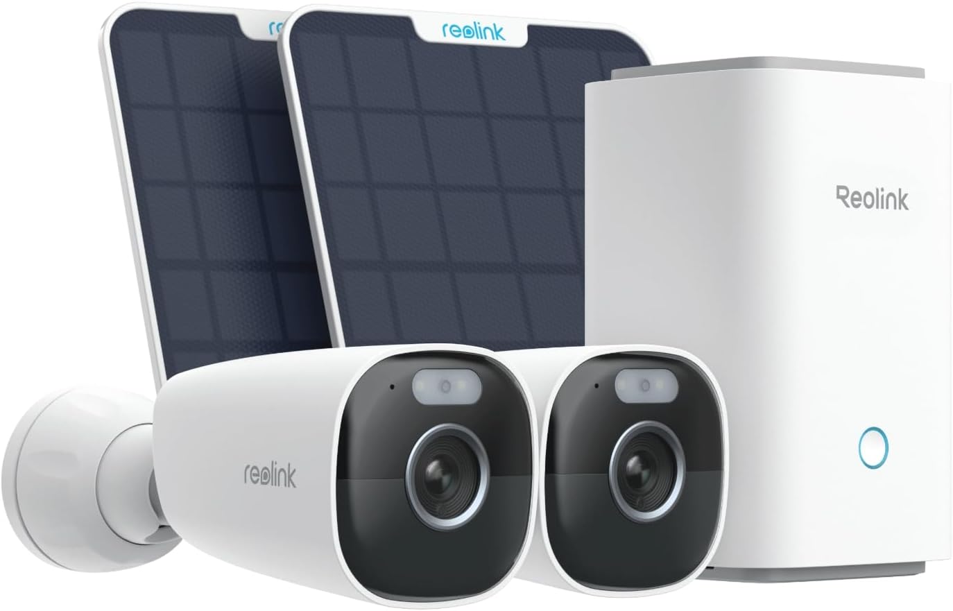 Reolink Kit Telecamere Wi-Fi Esterno Senza Fili 5MP con Pannello Solare e Batteria, 2K+, Dual-Band 2.4/5GHz, Visione Notturna, Nessun Abbonamento, Archiviazione Locale, IP66, Argus Eco Pro + Home Hub