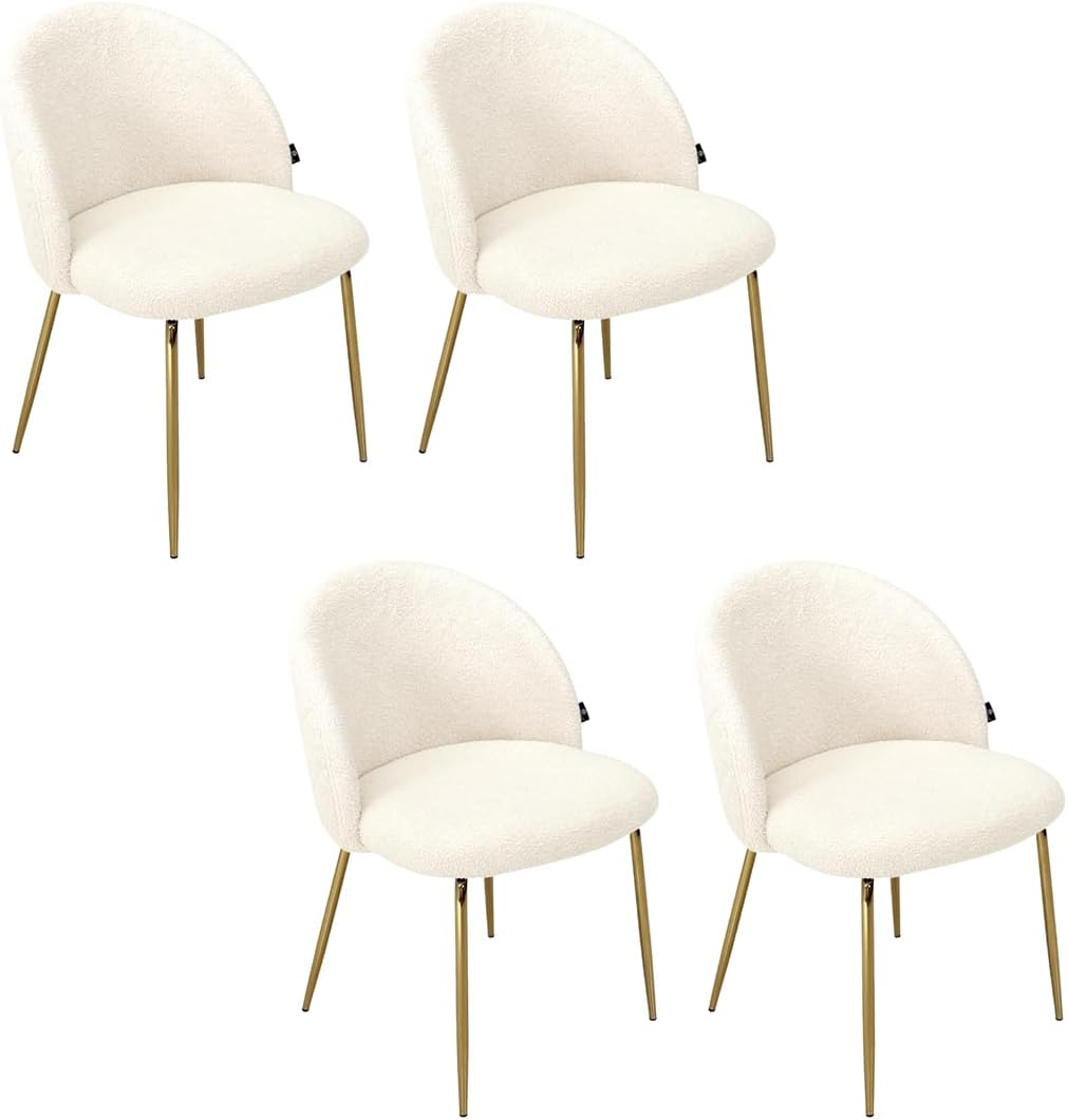 SAMIRA Sedia da pranzo imbottita in tessuto bouclé avorio mod. Nicole (Bianco, 4 pz)