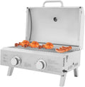Barbecue a gas a 2 fuochi, portatile, in acciaio inox, con regolazione della temperatura, 2 bruciatori, per esterni, balcone, campeggio, giardini