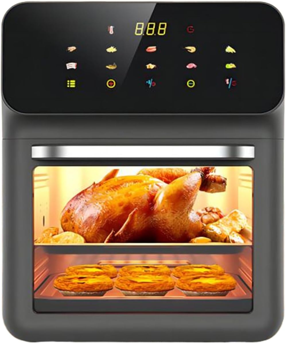 Tostapane Friggitrice ad Aria | Friggitrice ad Aria Forno a Rotisserie da Banco | 15L Capienza Famiglia Disidratatore a 2 Livelli con Finestra Visibile | per Arrostire Cuocere al Forno e Cucinare