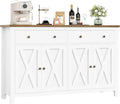 FirFurd Larga 140cm Mobile Cucina, Credenza Cucina con 2 Cassetti e 4 Ante, Moderno Buffet Mobile con Ripiani Regolabili e Rimovibile, Per Cucina, Sala da Pranzo, Soggiorno, 140x40x89cm, Bianco