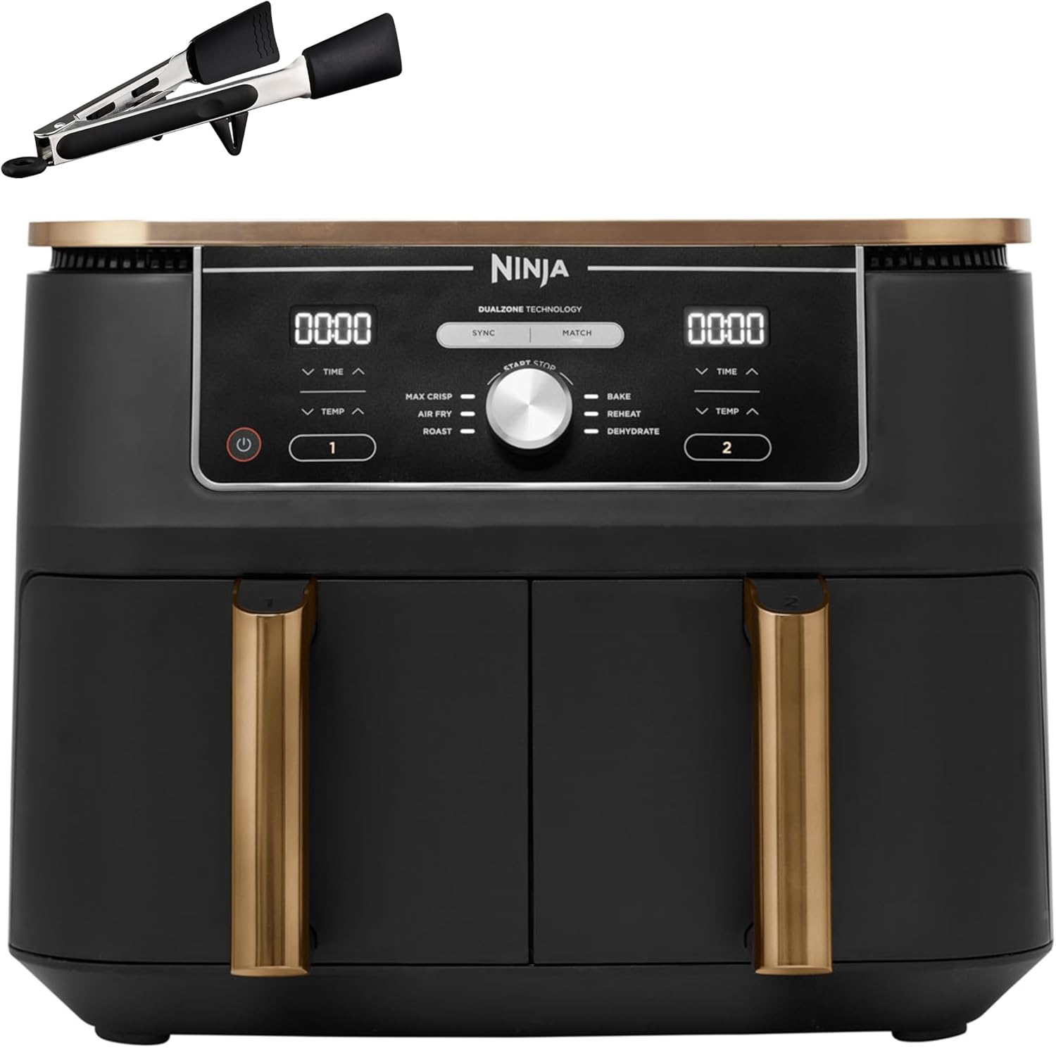 Ninja Foodi Max Dual Zone Friggitrice ad Aria, 2 Cestelli Antiaderenti, 9.5L, 6 in 1, Massima Croccantezza, Senza Olio, Cottura Arrosto, al Forno, Essicazione, 8 Porzioni, Rame/Nero, AF400EUCP