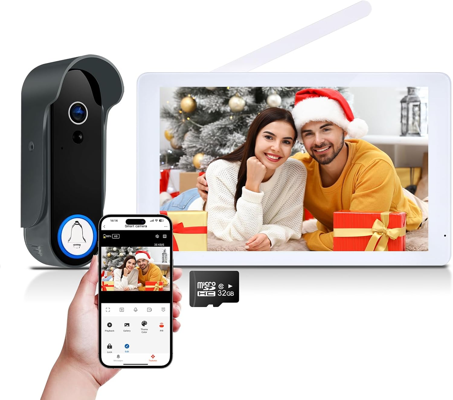 WiFi 1080P Videocitofono senza fili, videocitofono senza fili con touch screen da 8, campanello con fotocamera, visione notturna, rilevamento del movimento, controllo 'applicazione