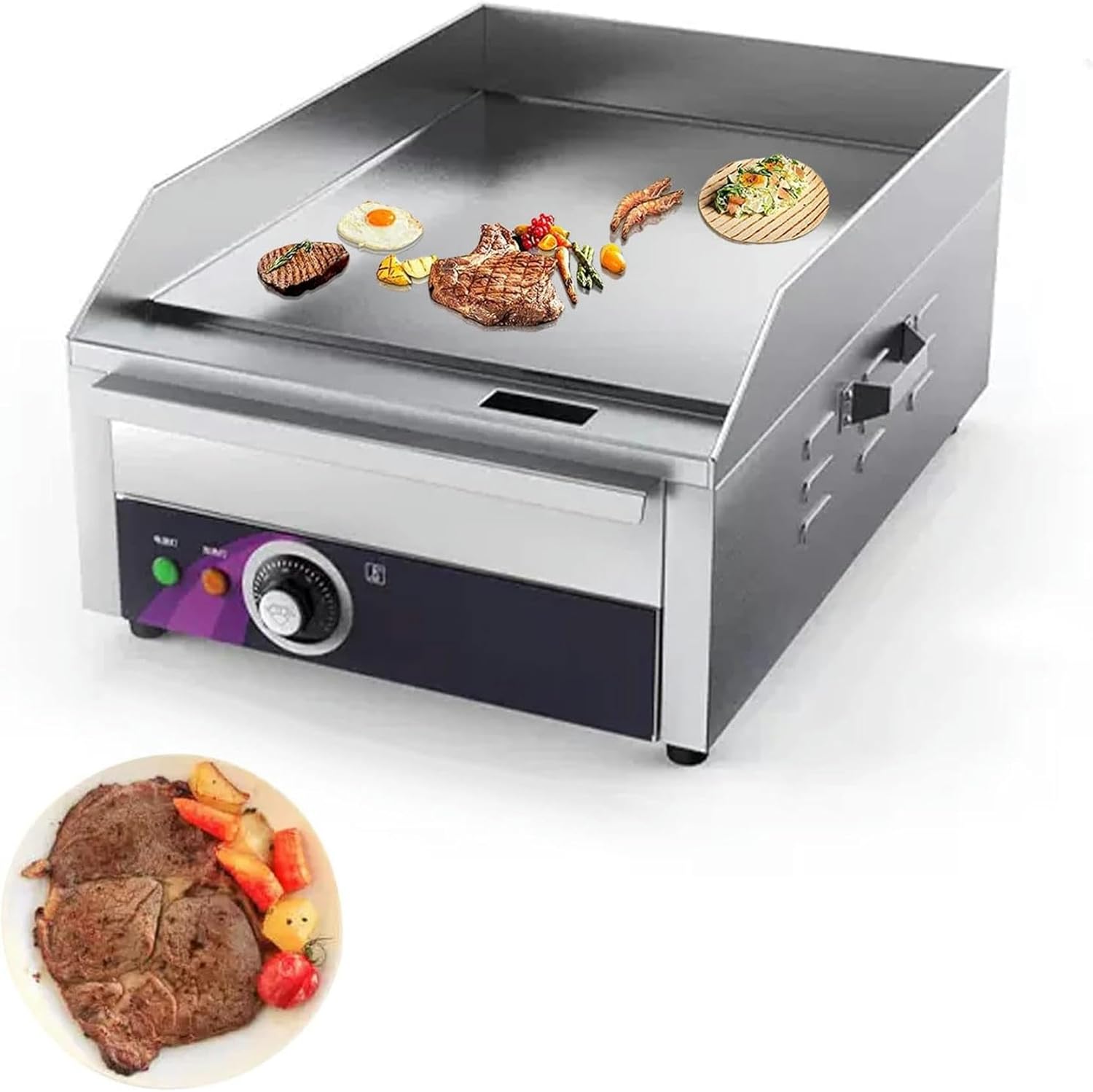 Piastra per Barbecue Elettrica Griglia Elettrica Professionale in Ghisa Bistecchiera Elettrica Professionale, Alloggiamento in Acciaio Inox, con Temperatura Regolabile per Casa Ristorante,360d-1pc