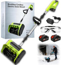 2026 New Brushless Cordless Snow Shovel, 30cm Snow Thrower with 21V 4.0 Ah/2 Battery and Charger, Lightweight Adjustable Electric Snows Blower, for Pathways, Patios, Decks  Driveways (Green)