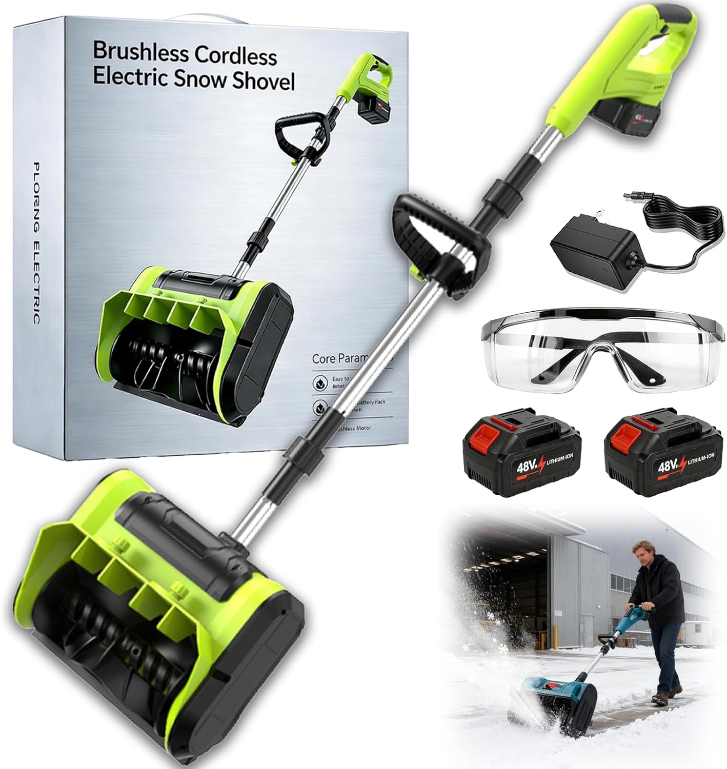 2026 New Brushless Cordless Snow Shovel, 30cm Snow Thrower with 21V 4.0 Ah/2 Battery and Charger, Lightweight Adjustable Electric Snows Blower, for Pathways, Patios, Decks  Driveways (Green)