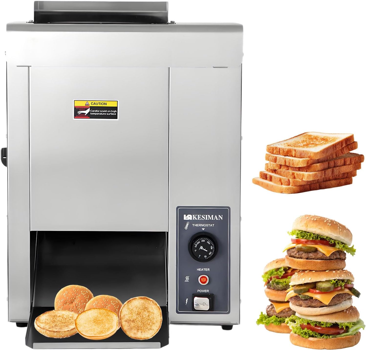 Macchina per Hamburger, tostapane per panini con Catena cingolata da 2000 W, manopola di Controllo della Temperatura (50-300 °C)/Regolazione dello Spessore/Vassoio in Acciaio Inossidabile