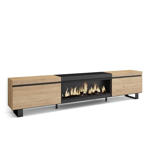 Skraut Home | Mobile TV Soggiorno | Ampio spazio a disposizione | 267x57x35 cm | TV di grande formato | Camino elettrico XXL | Design industriale | Stile moderno | Rovere e nero : Amazon.it: Casa e cucina(Cemento)