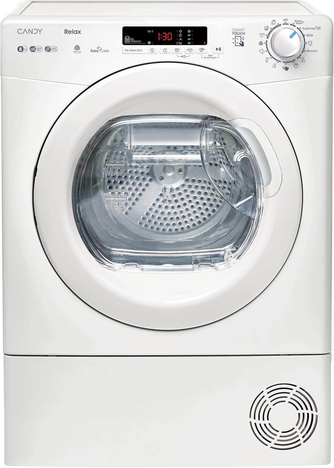 Candy Smart CR EH8N1DE-S Asciugatrice a Pompa di Calore, 8 kg, Carica Frontale, Connettività NFC, Woolmark Certification, 85 x 59.6 x 60.7 (A x L x P cm), Bianco- Classe E