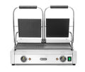 HENDI Piastra Elettrica a Contatto Doppia, Grill/Griglia Panini Professionale, Piastre Liscia e Rigata in Ghisa Smaltata, 230V, 3600W, 570x375x(H)216mm, Acciaio Inox