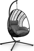 Swoods XXL Hanging Chair Garden Hanging Chair for Indoor and Outdoor Use with Cushion and Protective Cover Weatherproof Up to 150 kg Load Capacity (Dark Grey)