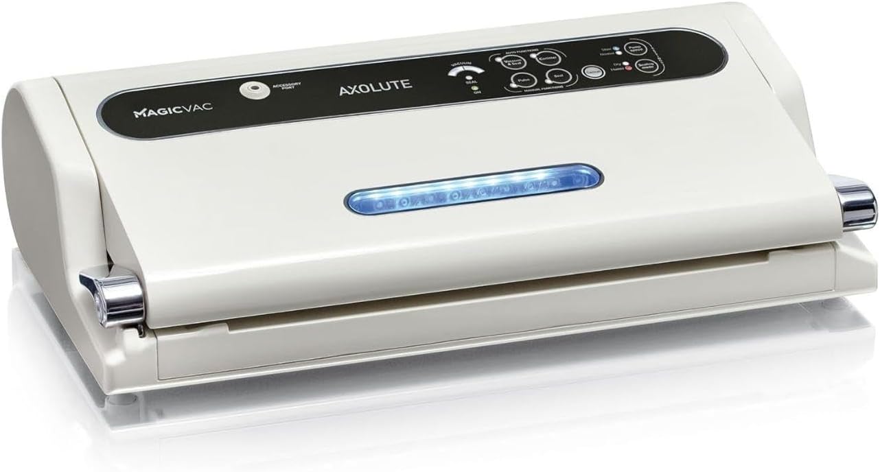 Magic Vac, Axolute, Macchina Sottovuoto Alimenti Multifunzione Professionale, per Sacchetti Sottovuoto e Cottura, con Potente Motore e Kit Sottovuoto Alimenti, Brevettata, Made in Italy, Bianca