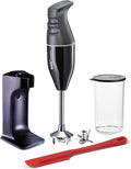 bamix Set frullatore a immersione EO180 Classic Plus con supporto, 1 bicchiere, 1 coltello multifunzione, 180 Watt, Made in Switzerland, nero/bianco