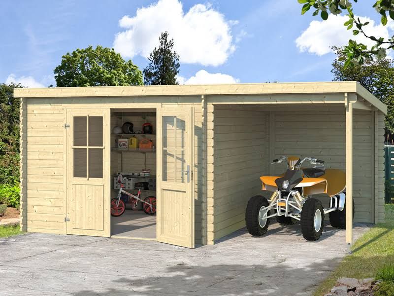 Casetta da giardino Tartu con mantovana check 4,81x2,92x2,11m, 28mm, 13,6m², Naturale(Beige)