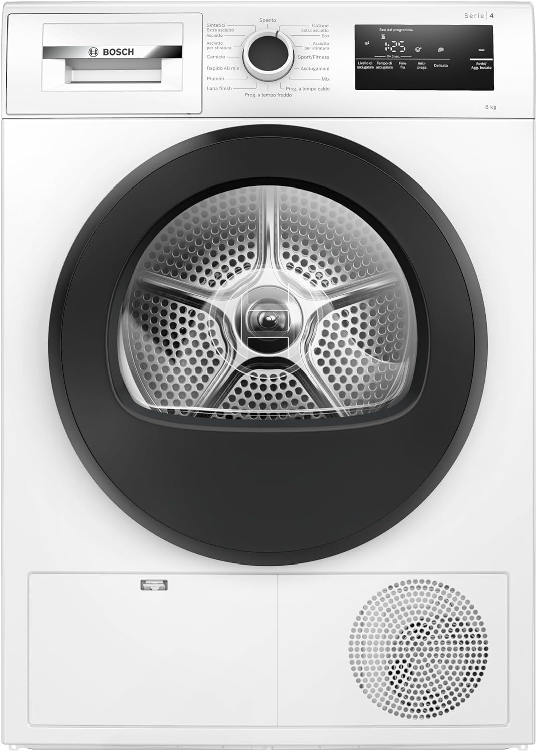 Bosch WTH85298II Serie 4 Asciugatrice smart a pompa di calore, 8 kg, Classe energetica E, Sensori di asciugatura intelligenti, Filtro semplice da pulire, Consumi ridotti,Bianco, 60 Cm